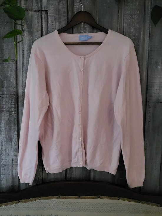 Denver Hayes Sweaters - Pink Cotton Cashmere Angora Knit Cardigan Sweater 2XL